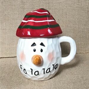 John Henry Snowman Coffee Mug Cup with Lid Kitsch Novelty Winter Christmas